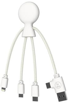 Xoopar Multi USB Kabel Mr Bio Smart NFC 4 in 1 - Umweltfreundliches USB Kabel Weiß - Universelles USB Ladegerät für Smartphone Apple iPhone Samsung Google Huawey Xiaomi OnePlus LG Kindle