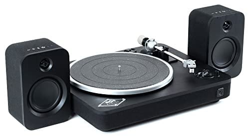 House of Marley Stir It Up Wireless Premium Bluetooth Plattenspieler - Nachhaltig gefertigter Bambus Vinyl Plattenspieler, Riemenantrieb, Black Edition Amazon Exklusiv + Duo Bluetooth Lautsprecher