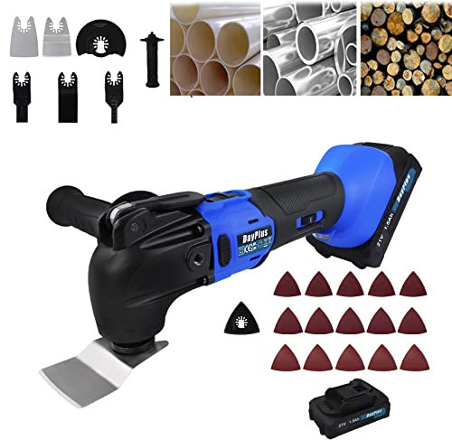 Akku Multifunktionswerkzeug, 21V Bürstenloser Motor, Oszillationswerkzeug Oszillierer Multitool 4° Oszillationswinkel & 6 Geschwindigkeiten zum Entfernen,Schaben,Schneiden,Polieren mit 25 Zubehör