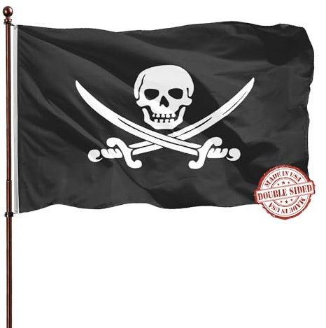 Jolly Roger - Bandiera pirata per esterni, 3 x 5, doppio lato, 3 strati, 240D, 4 file cucite, bandiera nera resistente, bandiera pirata per jeep, resistente ai raggi UV, con intestazione in tela e 2