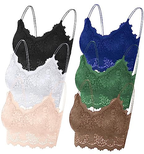Leezepro Damen BH 6er Pack Ohne Bügel Push up Crop Top Sexy Bustier Spitze BH Set Sport BH für Alltag Yoga Fitness(Schwarz-Weiss-Haut-Blau-Grün-Braun,L)