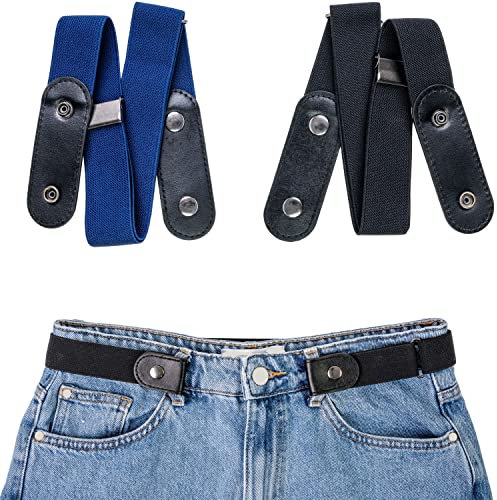 Elastischer Gürtel ohne Schnalle, 2 Stück, einstellbar für 60 - 120 cm Taillenumfang, Schwarz u. Blau, Frauengürtel, Männergürtel, Kindergürtel, Unisex Gurt für Jeans, Hose, Stretchgürtel verstellbar