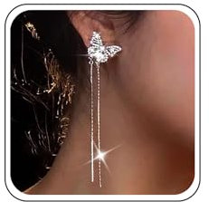 Atentuyi Perle CZ Schmetterling Ohrstecker - Silberne Kette Ohrringe Mit Strass Und Quaste - Lange Baumeln Schmuck Für Frauen Und Mädchen