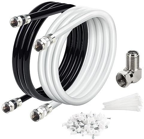 Elecan Juego de 2 conectores de cable coaxial RG6 de 4 pies, cuatro blindados para Internet de alta velocidad de 3 GHz, antena de TV digital de banda ancha, extensión de cable satélite suave, doble