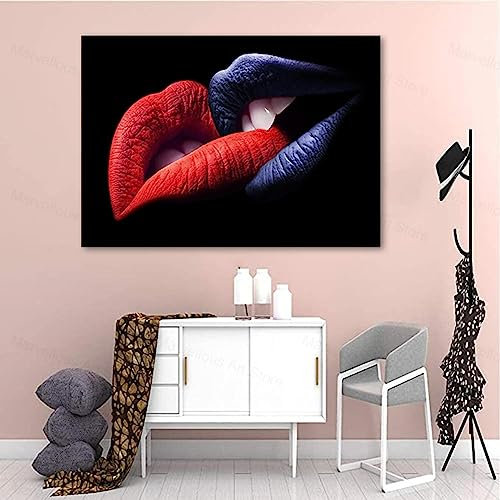 Paar-Liebhaber, sexy Lippen, Leinwandgemälde, abstrakte bunte Mund-Poster und Drucke, Wandkunst, Bilder für Zuhause, Raumdekoration, 80 x 125 cm, rahmenlos