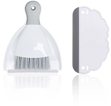 Juego de 1 recogedor de escoba pequeño con 1 rasqueta blanca, portátil, mini juego de limpieza para mesa, mesa de comedor, sofá, teclado (gris)