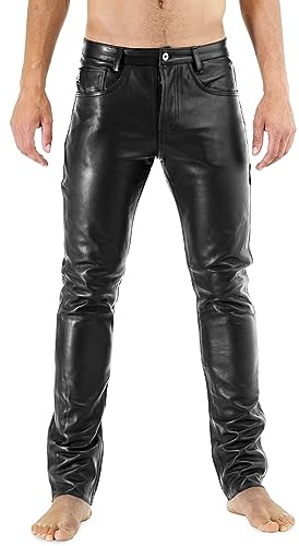 Bockle® NEW 411 Leather Jeans Lederhose Herren Leder Jeans Herren Lederjacke, Size: 34W / 36L