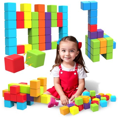 Pairez Toys Blocchi da costruzione magnetici, 1,65 pollici, grandi dadi magnetici impilabili per bambini, giocattoli sensoriali e montessori per ragazzi e ragazze di 1, 2, 3 anni (24 pezzi)