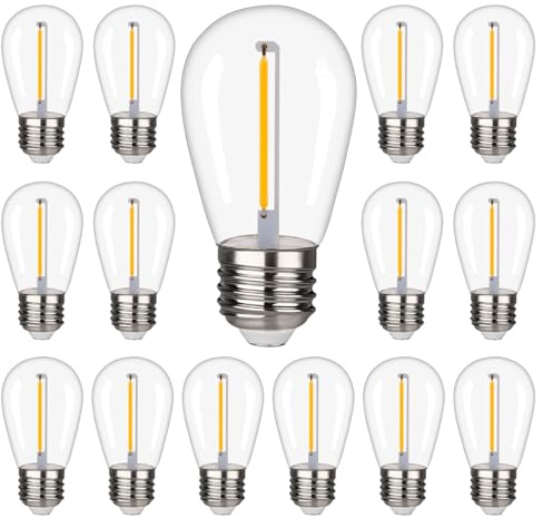 Waterproof Shatterproof S14 LED Bulb,String Light Bulbs 1W Equal to 10W Incandescent, Outdoor String S14 Replacement Light Bulbs,Suitable for patio, gardens,Room.Warm White 2200K, E26,120V(15PACK)