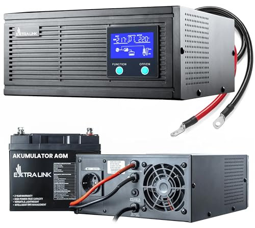 Notstromversorgung UPS 1000VA/800W mit Akku AGM 12V 100AH Wechselrichter Reiner Sinus 12VDC USV Inverter LCD Integrierter Schutz CPU-Steuerung unterbrechungsfreie Spannungsversorgung Stromversorgung