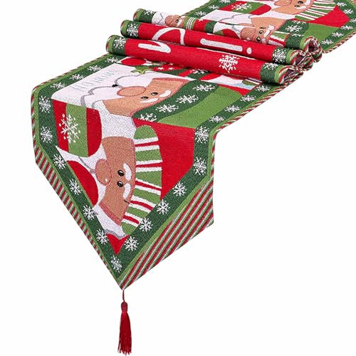 VEIYI Weihnachten Tischläufer Weihnachten Tischdecke Weihnachtsmann Tischdecke Weihnachten Tischfahne Küchen Esstischdekoration Tischsets Lange Tischwäsche (Weihnachtsmann 33 * 180 cm - B)