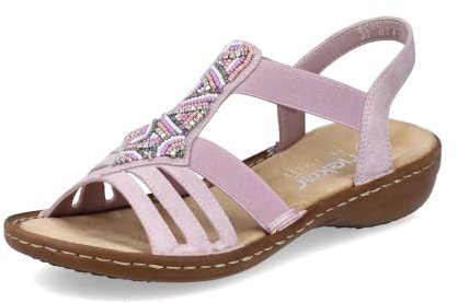 Rieker 60801 Sandales à enfiler avec semelle intérieure rembourrée élastique et perles roses, rose, 38 EU