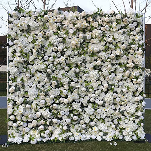 Weiße Pfingstrosen-Blumenwand, Kunstblumen-Hintergrundwand, Blumenarrangement-Blumen-Wandpaneel-Set, Seiden-Hortensie-Rosen-Blumenpaneel für Fotohintergrund, Home-Party, Hochzeitshintergrund (Size :