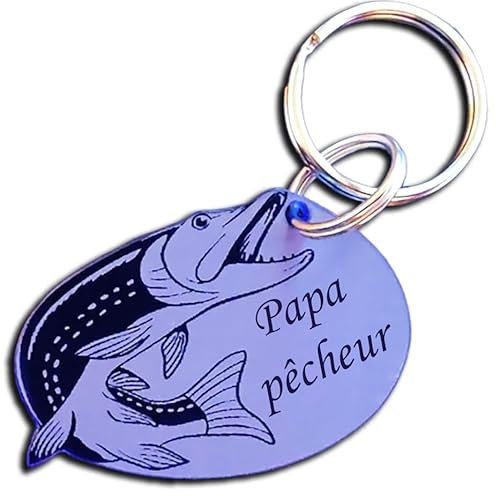 Porte-clés poisson Brochet gravé, personnalisez-le avec Votre Texte, 6 coloris disponibles