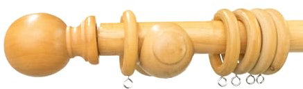 Amari Bargains Wooden Curtain Pole – Premium Quality Curtain Rail Poles – 28mm Fixed Length Multi Finials Curtain Pole Set with Rings, Suitable for Any Room (Natural, 120cm)