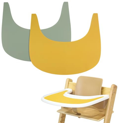 Hochstuhl Tischset, 2 Stück Strapazierfähiges Hochstuhl Tischset Silikon, für Tripp Trapp Hochstuhl Zubehör, Geeignet für Tripp Trapp Hochstuhl Tablett (Gelb/Grün)