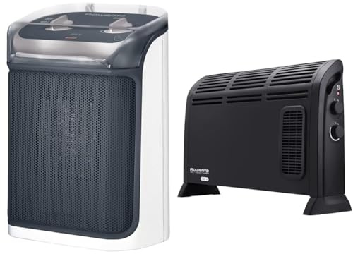 Rowenta SO9281 Mini Excel Aqua Keramik Heizlüfter | Grau/Weiß & CO3035 Konvektor- Heizlüfter Vectissimo | Zwei Leistungsstufen | Elektro- Heizung | Innenraum | Für 25 m² Räume