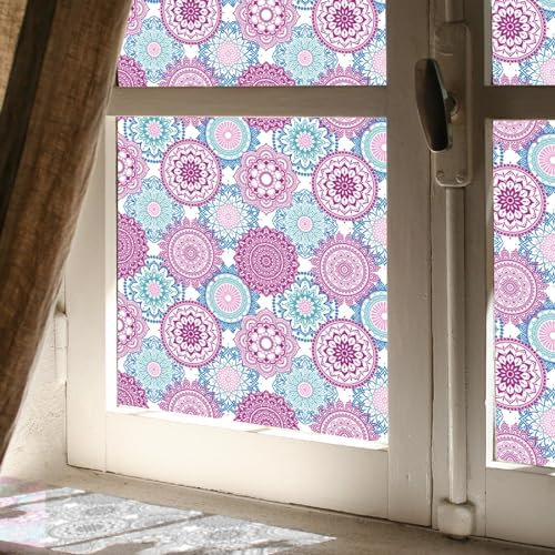 Spiegelfolie Statisch Glasmalerei Folie, Selbsthaftende Fensterfolie Blickdicht Dekorfolie Bunt, Für Büro Wohnzimmer, Anti UV Sonnenschutzfolie, 45x100cm (Mandala)