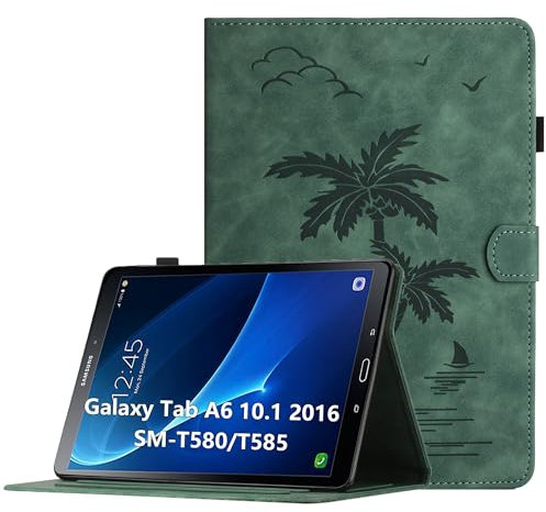 Custodia per Samsung Galaxy Tab A6 10.1 Pollici (SM-T580/T585) 2016 Cover in Pelle PU Case Coperchio Multi-Angli Supporto Pieghevole Cover Protettiva con Chiusura Magnetica,Auto Sveglia/Sonno-Verde