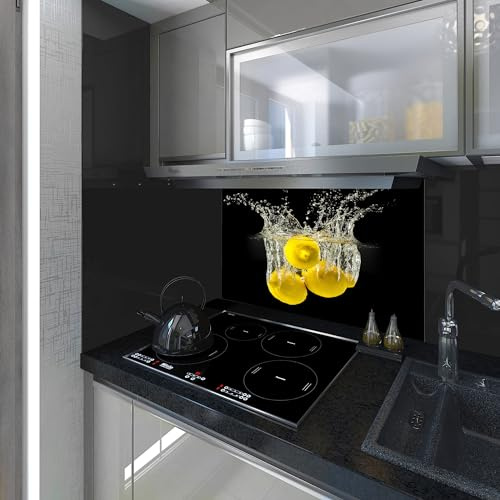 Splash back, Panel Kitchen, Tempered Glass, Lemons on the Black Background, wide 100 height 75/cm
