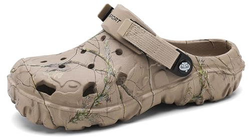 SECHRITE Zuecos de Jardín Unisex Zapatos de Jardín para Mujer Hombre Moda Deportiva EVA Adults Clogs para Verano Playa Pantuflas, Caqui 45 EU