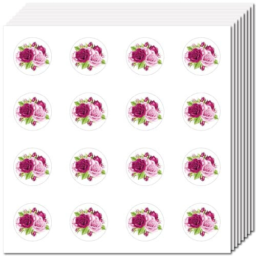 CREATCABIN 128 pièces 8 Feuilles D'Autocollants Roses Petites Fleurs Vrac Auto-Adhésifs Imperméables Plastique Décoration Plantes,Autocollants Planificateur pour Scrapbooking,Enveloppe 2.5cm