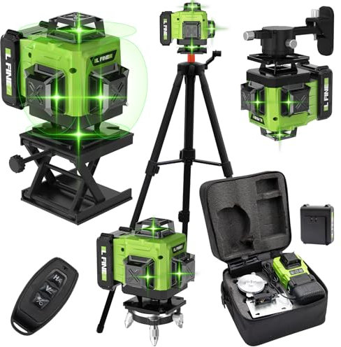 Kreuzlinienlaser mit Stativ, 16 Linien Laser Wasserwaage IP54 Laser Level, 360° Kreuzlinienlaser Grün Selbstnivellierend Baulaser mit Akku für Verlegung Bodenfliesen, Installation Trennwänden