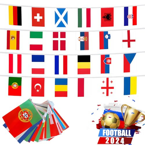 Banderas de Paises del Mundo, ZoneYan Bandera de 24 Países, Banderines para Decoración de Fiesta Bar Jardin (14 x 21 cm-7.5m)