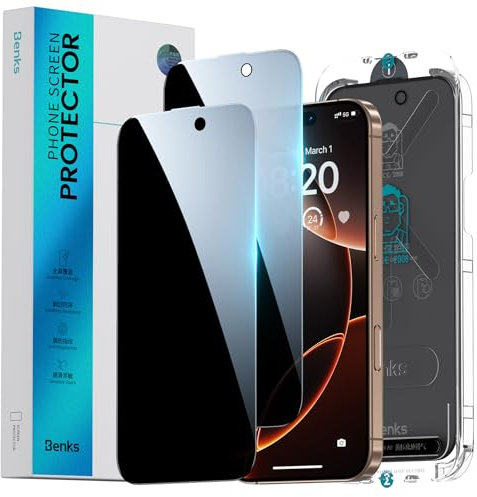 BENKS für iPhone 16 Pro Max für Panzerglas Sichtschutz, Militärstandard Bruchfest, Full Screen Privatsphäre Schutzfolie 9H Anti-Spähen Folie mit Präzisionseinbauhilfe, 2 Stück
