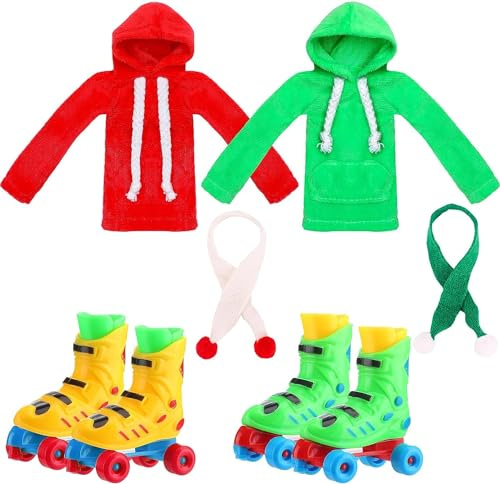 6 Stück Weihnachtselfe Zubehör Set,Elfenpuppe Kleidung,Weihnachtself Puppe Kapuzenpullover mit Schal,für Puppendekorationen Zubehör,Elfenpuppen Kleidungszubehör(A)