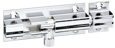 Alberts 841850 Grendelriegel | mit Messing-Knopf | vernickelt - poliert, messingfarbend, Platte 63 x 26 mm | Bolzen-Ø 7,3 mm | 10er Set
