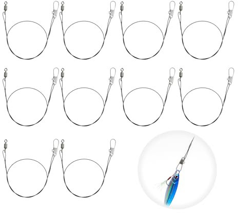 10pcs Fishing Wire Trace Leaders - Stainless Steel Lure Wire Trace with Snap for Pike, Hidden Main Line, Prevent Fish Bite Line (Black)