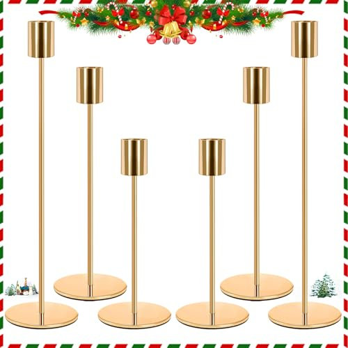 Kerzenständer 6 Set, Kerzenständer Gold Kerzenhaltern Säulenförmig Kerzenhalter 23/28/33CM Kegelkerzenhalter für Party,Hochzeitstisch, Geburtstag, Abendessen, Kerzenhalte Vintage Deko