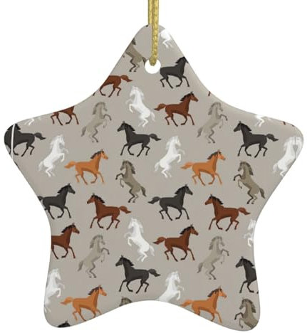 Niedliches Pferd Keramik hängende Weihnachtsbaumschmuck – sternförmige Ornament-Anhänger, Andenken