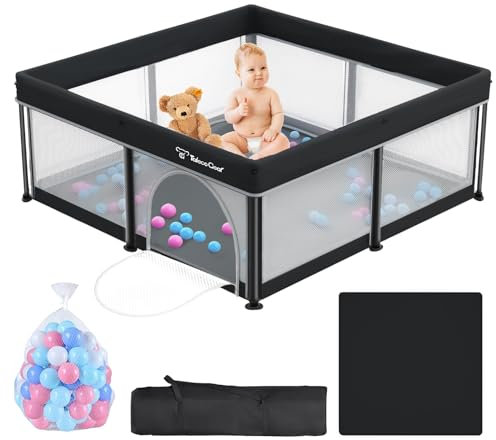 Laufstall Baby mit Matratze, Laufstall Baby,Indoor & Outdoor Laufgitter Baby,Laufstall Baby Faltbar,Laufstall mit 50 Ozeanbällen (Eisenhaltig, 127 * 127)