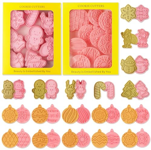 JSTHHTT 18-Piece Christmas Cookie Cutter Set, Plastic Biscuit Cutters, Cookie Stamp for Baking Party Decorations, Cake Decoration Chocolate Mould