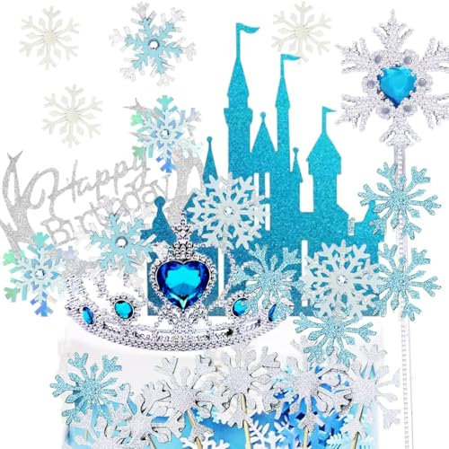 Doyomtoy 25 Stück Kuchen Eisprinzessin Zauberstab und Krone Prinzessin für Torte Set,Prinzessin Cake Topper Eiskönigin Tortendeko für Party Kuchen
