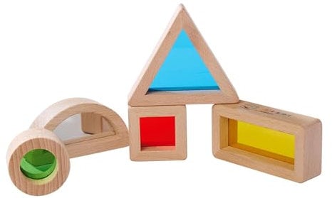 Eichhorn – Montessori – Fensterbausteine in 5 verschiedenen Formen und farbigem Acrylglas, beobachte & entdecke die Welt durch eine Bunte Linse, aus 100% FSC zertifiziertem Buchenholz, ab 1 Jahr