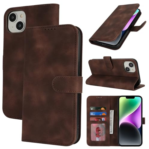 Zouzt Wallet Case for iPhone 15 Plus/14 Plus, Card Holder, Dark Brown | Premium PU Leather, Shockproof TPU Shell, Magnetic Closure, Feels Good in The Hand, Anti-Fingerprint, Flip Folio Phone Cover