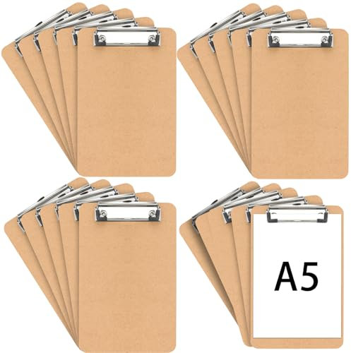 YUENPUN 20 Stück A5 Holz Klemmbrett Braun A5 Hartfaserplatte Klemmbretter mit Loch zum Aufhängen und Metallclip für Restaurant Menü Bürobedarf