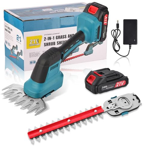 Pureluxe Taille Haie Electrique 21V: Taille Haie Batterie 1500 Mah *2 avec 2 Lames, Taille-haie électrique sans Fil 2 en 1 pour Tailler Les buissons, Les Haies et Les pelouses