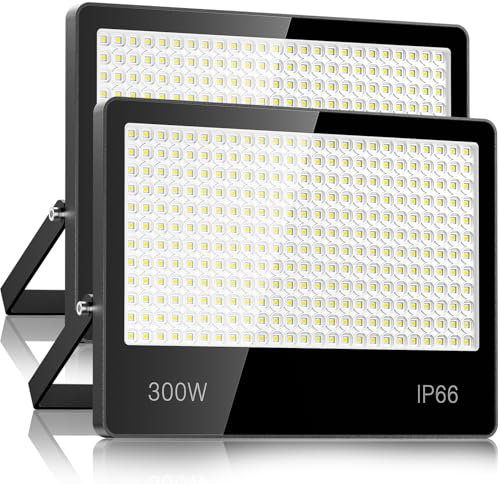 LED Strahler Außen 300W 2 Stück - 30000LM 6500K Kaltweiß Superhell LED Fluter Außen, IP66 Wasserdicht außenstrahler Scheinwerfer für Stadion, Terrasse, Straße, Garage