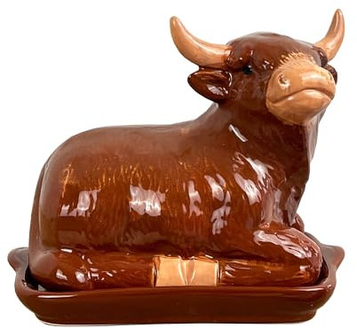 Novelty Ceramic Highland Cow Shaped Butter Storage Dish with Covered Lid