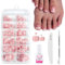 120PCs French Tip Fake Toe Nails Kit - Nude Pink Short Square False Toenails Set - Artificial Acrylic Stick on Toenails with Glue & Nail File - Full Cover Glue on Nails for Women Gilrs