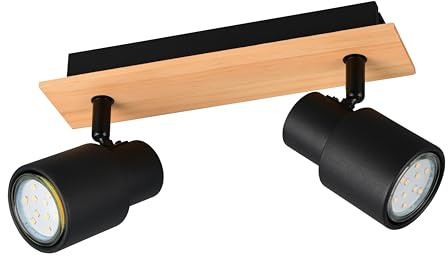 Reality Leuchten Spotleuchte Pierre R81982032, Metall Schwarz matt, Holz naturbelassen, exkl. 1x GU10 |
