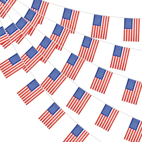 Wimpelkette mit amerikanischer Flagge, 8 m, amerikanische USA-Flagge, Wimpelkette für den 4. Juli, Dekorationen, Veteranentag, Unabhängigkeitstag, Dekoration, Hängeschild für drinnen und draußen