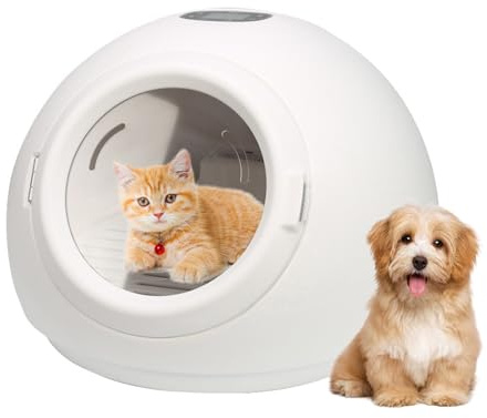Zertylre Pet Dryer,Automatic Pet Drying Box,Uv Sterilisierbar Ultra Silent 55l Pet Drying Box mit Einstellbarer Temperatur und Zeitsteuerung und 360 Grad Warme Luft für Katzen Und Kleine Hunde (Weiß)