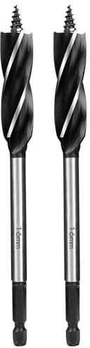 SUQIN 1/4 Zoll Sechskantschaft Schneckenbohrer 16mm x 165mm x 2Pcs Professional Holzbohrer,Selbstvorschub Stahl Schlangenbohrer für Weichholz, Hartholz,Kunststoff
