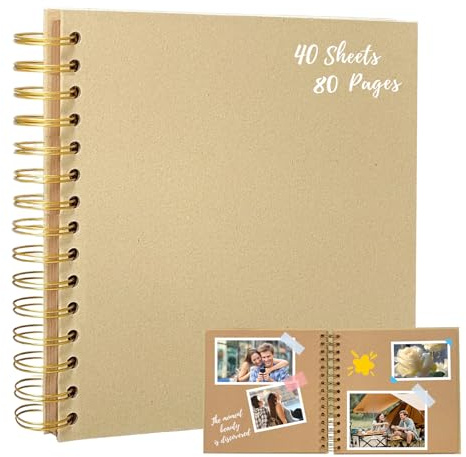 8 Zoll Fotoalbum 20,5 × 20,5 cm Gelb-Braun | Spiralalbum mit 40 Blättern/80 Seiten und Kraftpapier-Umschlag zum Selbstgestalten