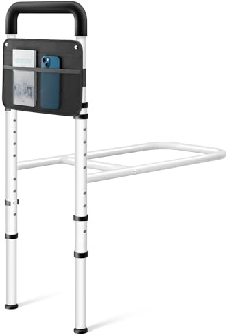 Josmimic Bed Rails for Adults - Height Adjustable Bedside rail with Storage Pocket and Non-Slip Handle Bar Fall Prevention for Seniors